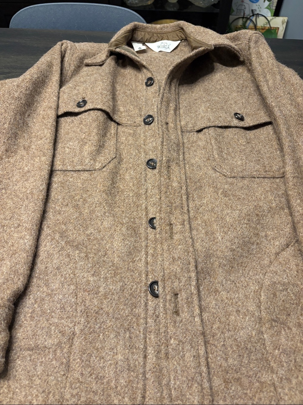 Vintage Woolrich Wool CPO Shirt Jacket Tan Beige Herringbone Mens M EUC - Picture 4 of 7